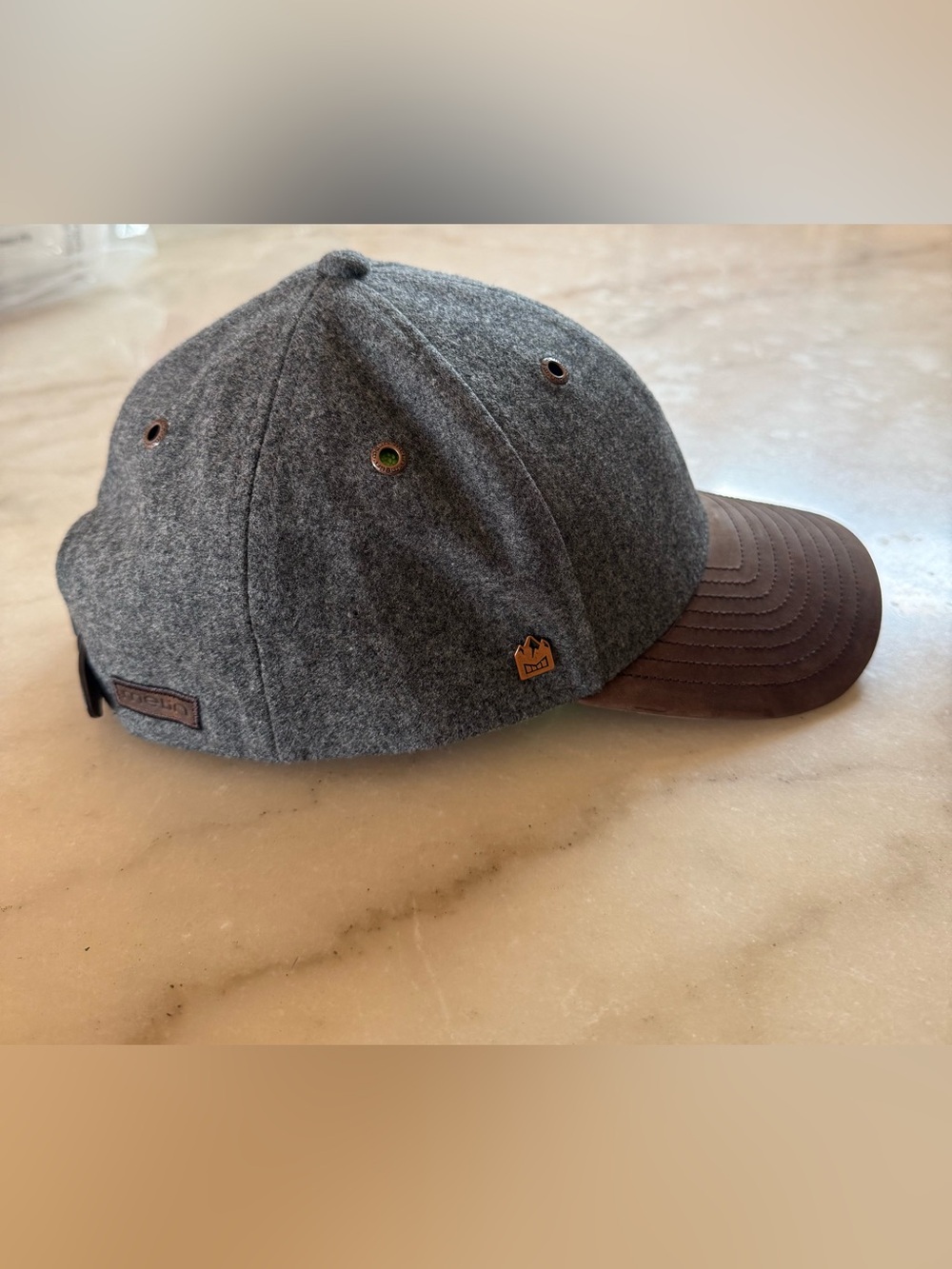 Melin Gray Wool Baseball Cap with Brown Leather Brim